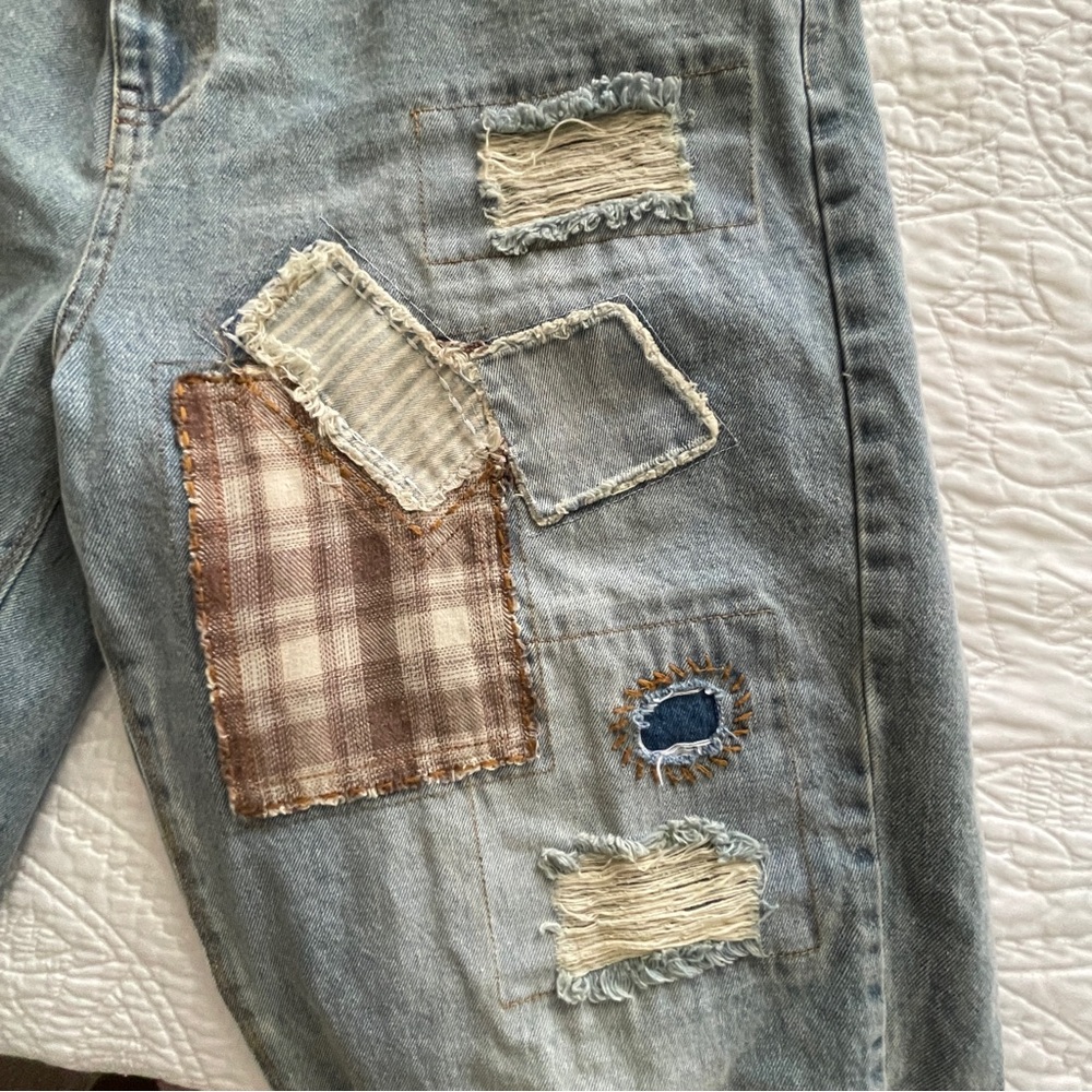Distressed Patchwork Blue Jeans - Picture 10 of 10